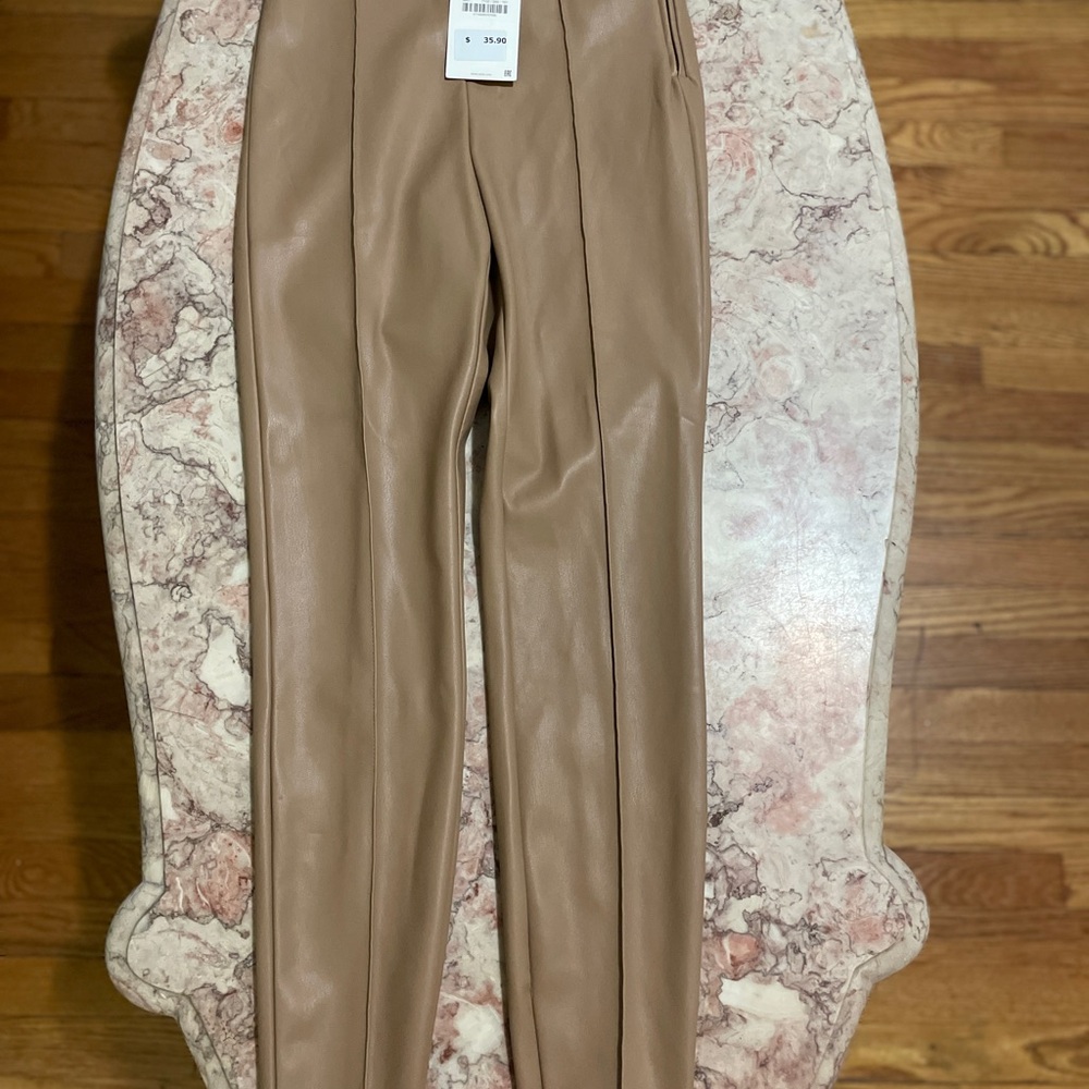 Zara Faux Leather Pants - Tan